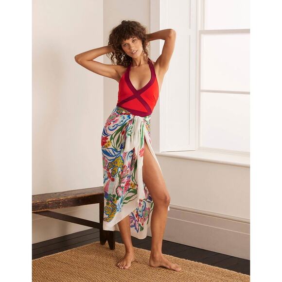 Boden Kefalonia One Piece Halter Swimsuit Swim Red Purple Womens 6L 6 Long Tall - Picture 4 of 16